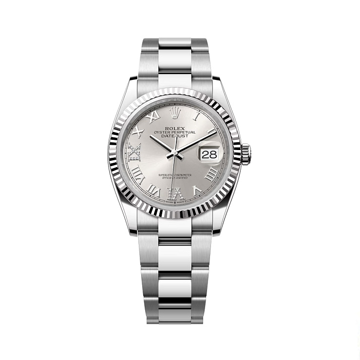 Datejust 36mm Steel & White Gold Silver Roman Diamond VI Dial Oyster Bracelet