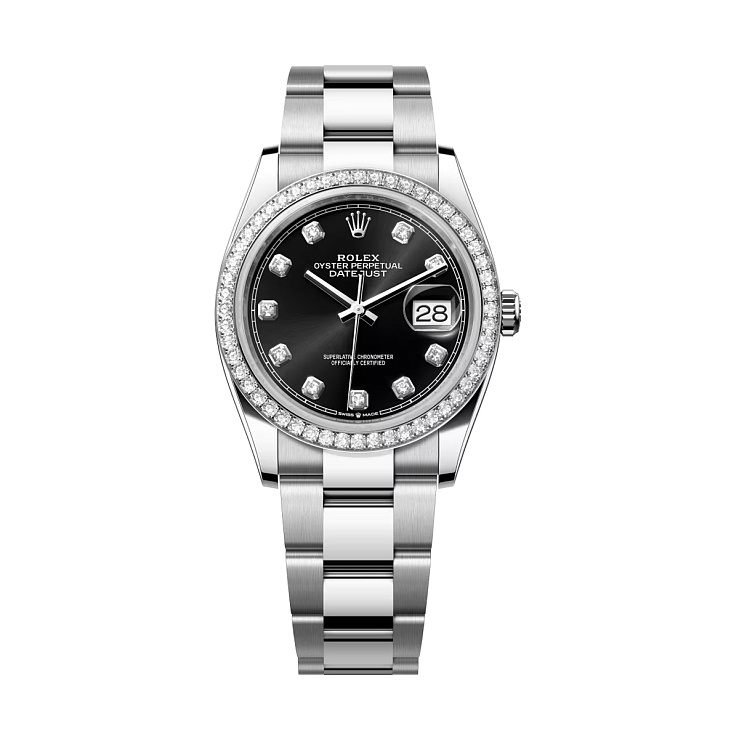 Datejust 36mm Steel & White Gold Black Diamond Dial Diamond Bezel Oyster Bracelet